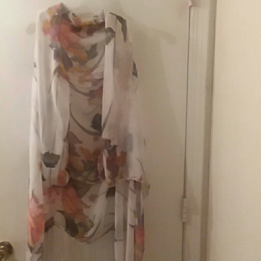 shear floral shaw with white fringe